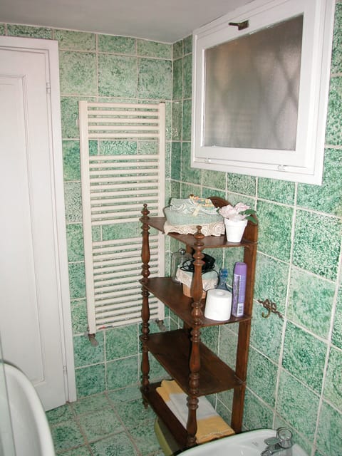 Combined shower/tub, hair dryer, towels, toilet paper