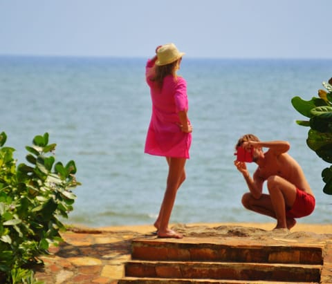 On the beach, sun loungers, beach towels