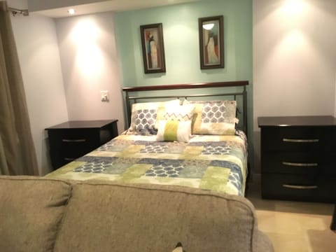 Same queen bed updated with headboard