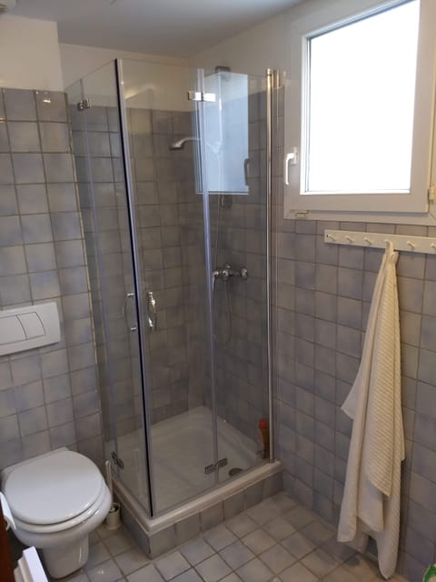 Combined shower/tub, hair dryer, towels