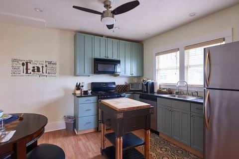 Large eat-in kitchen with everything one needs to cook a gourmet meal.