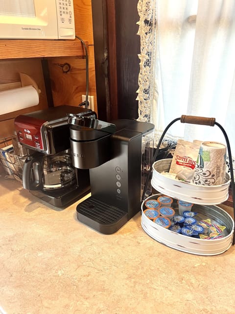 Fridge, microwave, coffee/tea maker, toaster