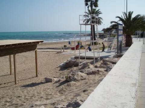 Beach nearby, sun loungers