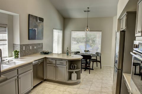 Enjoy our newly remodeled, fully stocked kitchen with breakfast nook and stools
