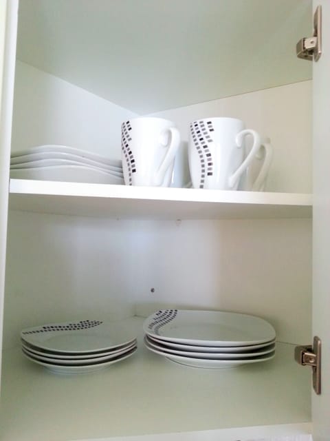 Microwave, coffee/tea maker, cookware/dishes/utensils