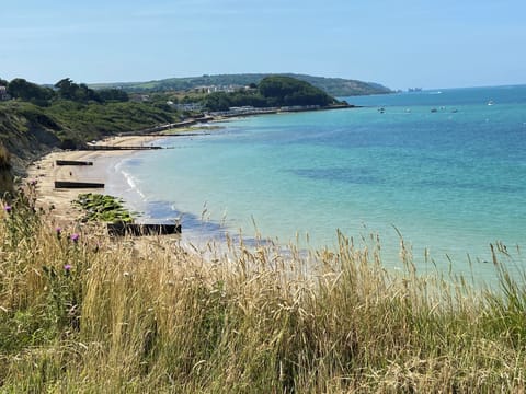 On the beach, sun loungers