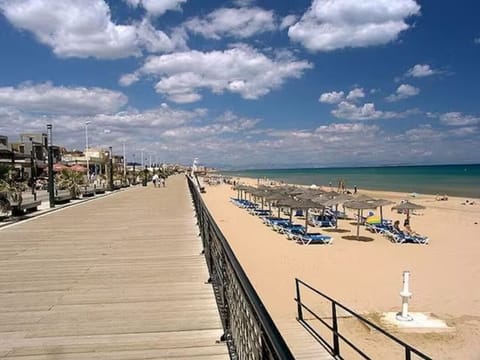 On the beach, beach umbrellas