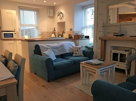 Living room, kitchen and dining area