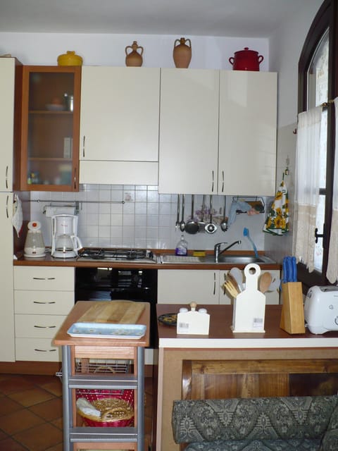 Fridge, oven, stovetop, coffee/tea maker