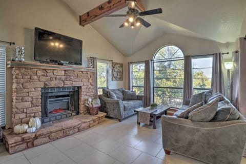 Living Room with Fireplace and Large TV..HUGE walls of windows..watch Deer!