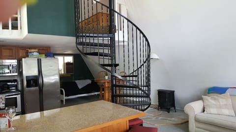 view looking up into the loft room 