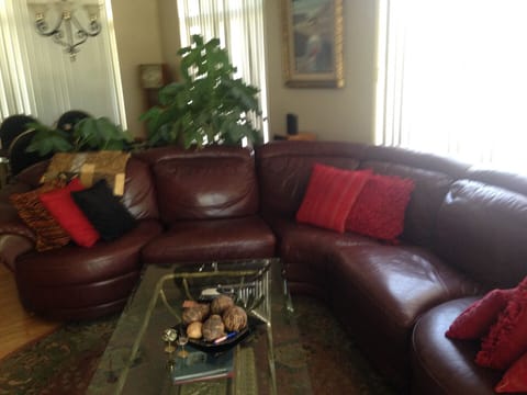 Great room leather sectional couch. 