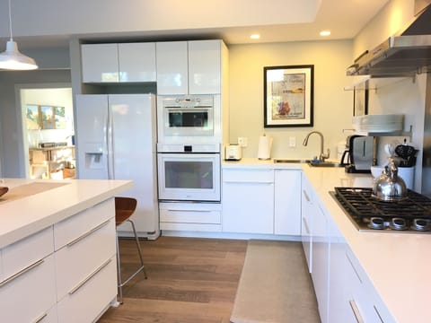 Large, well-stocked kitchen