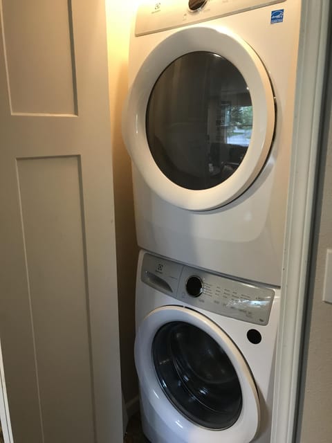 Washer and dryer with detergent on site.