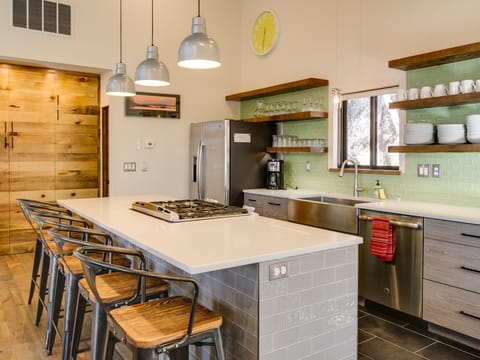 KITCHEN IS WELL STOCKED WITH EVERYTHING TO MAKE LARGE MEALS