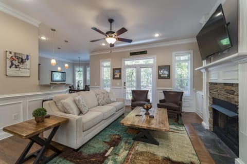 Plenty of comfortable seating with a sleeper sofa and two accent chairs