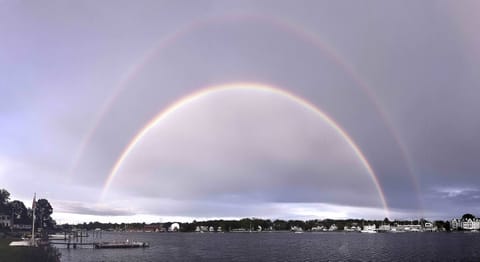 Double rainbow over Mystic Seaport and Harbor.