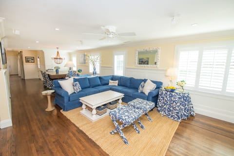 Large L-shaped couch for lounging after a day on the beach.