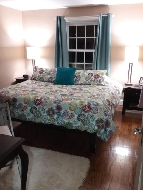 4 bedrooms, memory foam beds, desk, iron/ironing board