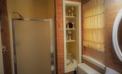 Combined shower/tub, jetted tub, hair dryer, towels