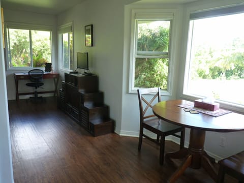 Flat screen tv w/complimentary direct tv offerings.