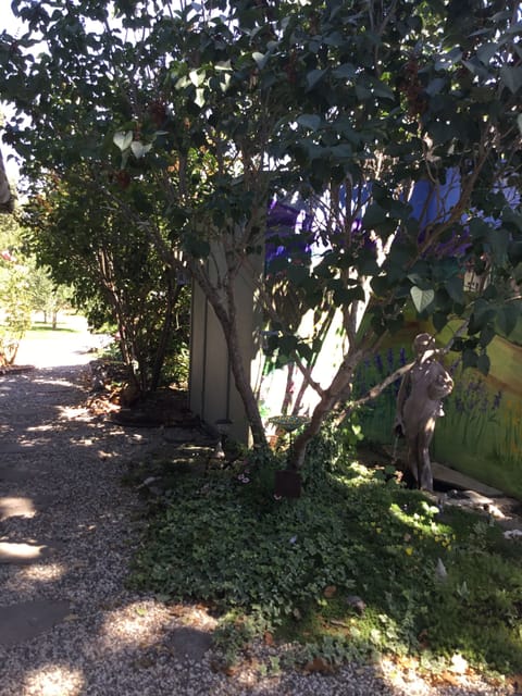 Fountain and fairy garden outside front of the Cottage
