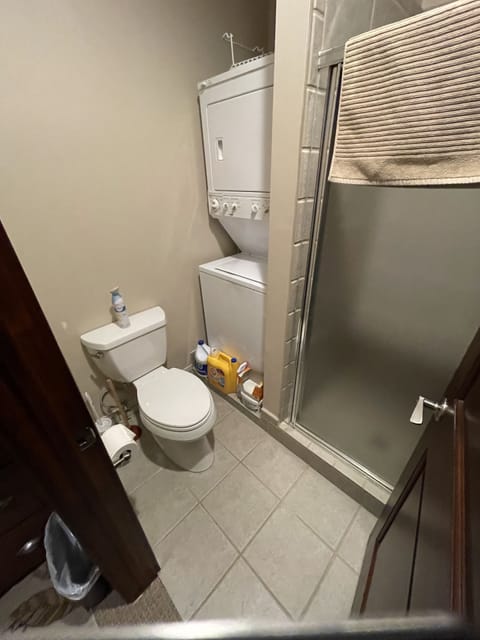 Combined shower/tub, hair dryer, bidet, towels