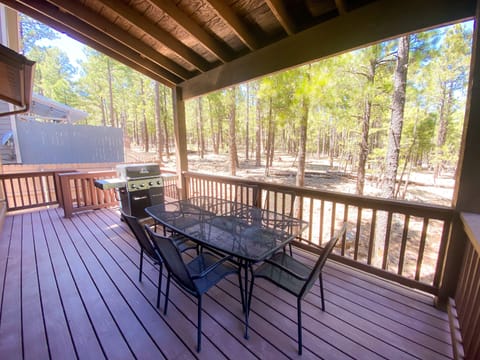 Large covered deck with gas BBQ and great place to watch wildlife. 