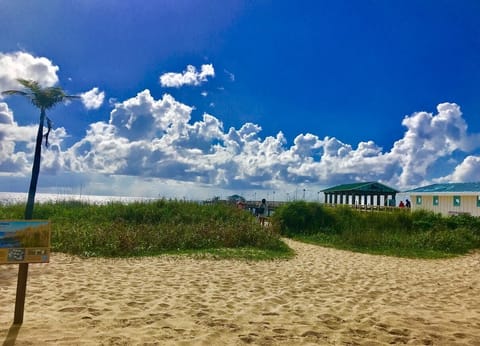 On the beach, sun loungers, beach towels