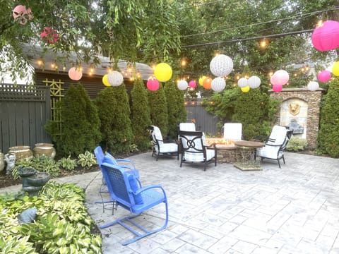 Private and beautiful backyard Sanctuary with custom fire pit & water fountain! 