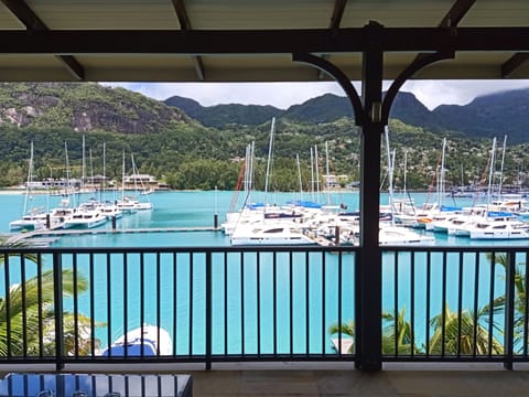180 degree view from Veranda on the Eden Island Deep Water Marina and Mahé .