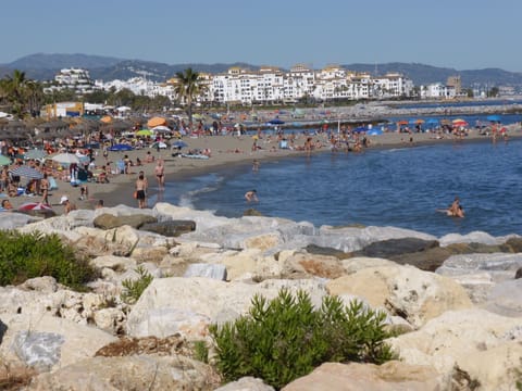 Beach nearby, sun loungers