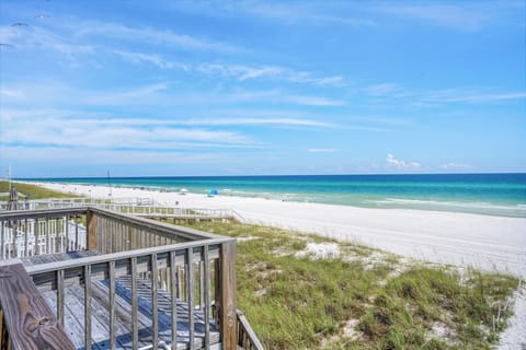 On the beach, sun loungers, beach towels