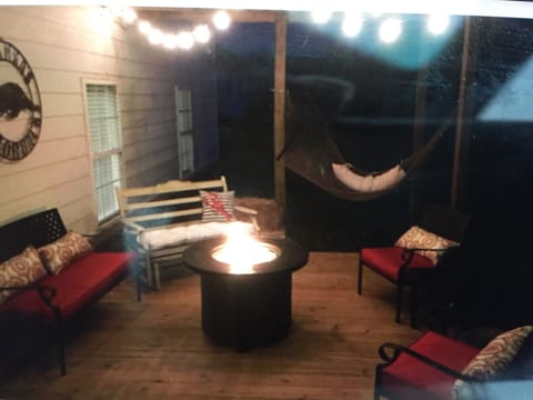 Private lower level deck. With gas fire pit.  Also, fire pit in the back yard.