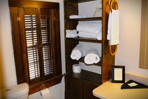 Combined shower/tub, hair dryer, towels