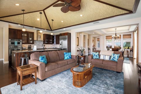 Open living from the kitchen to living room to the dining room