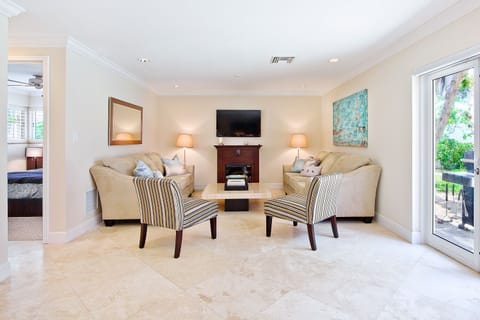 Elegant living room with marble floors