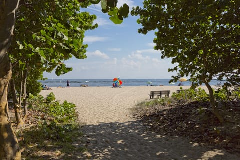 Beach nearby, sun loungers, beach towels