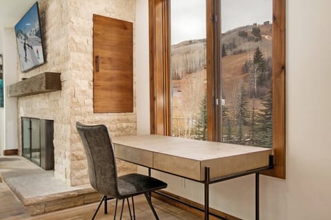 Writers desk in living room with views of Strawberry Park.