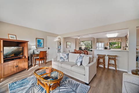 Enjoy cable, smart tv, and mountain views from the living room