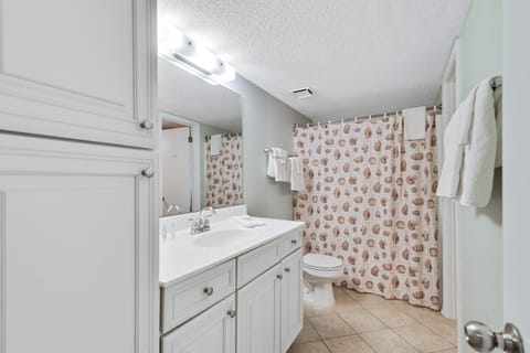 Combined shower/tub, hair dryer, towels