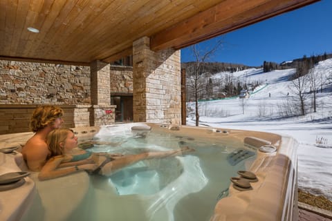 Huge private hot tub with views of the ski runs and the mountain.