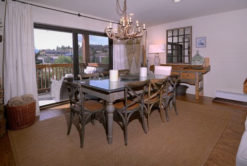 Dining table, door to balcony