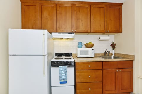 Full-size fridge, microwave, oven, stovetop