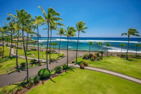 Ocean Front Lanai looks out the Beach House Restaurant Building Elevator available