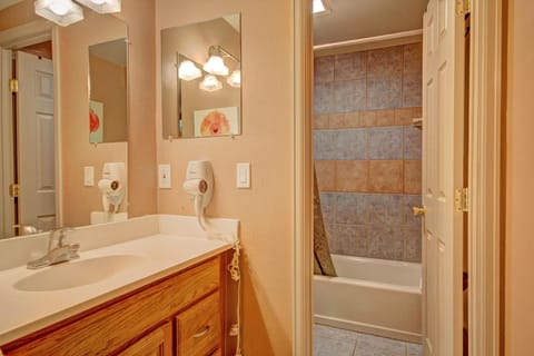 Combined shower/tub, hair dryer, towels, shampoo