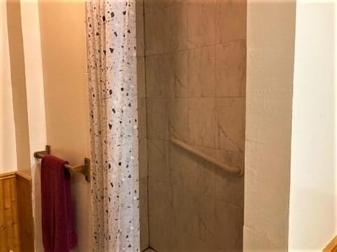 Combined shower/tub, towels