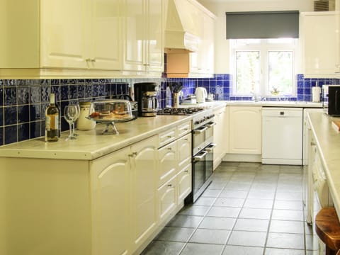 Fridge, oven, dishwasher, cookware/dishes/utensils