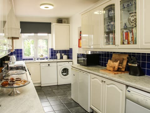 Fridge, oven, dishwasher, cookware/dishes/utensils