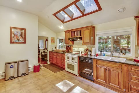 Skylights let in extra sunlight during the day and the moon at night.